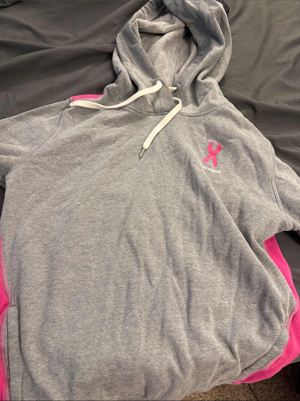 Under Armour Gray Hoodie with Pink Ribbon Details